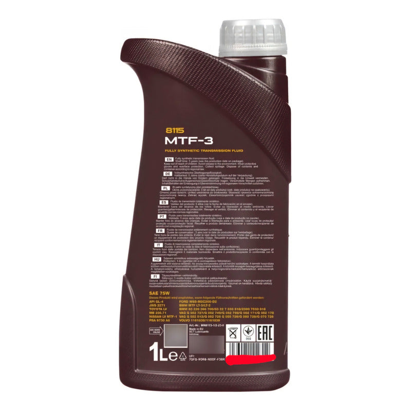 Aceite Transmisión 75w Mtf-3 Gl4 Mannol Sintético 1 Litro