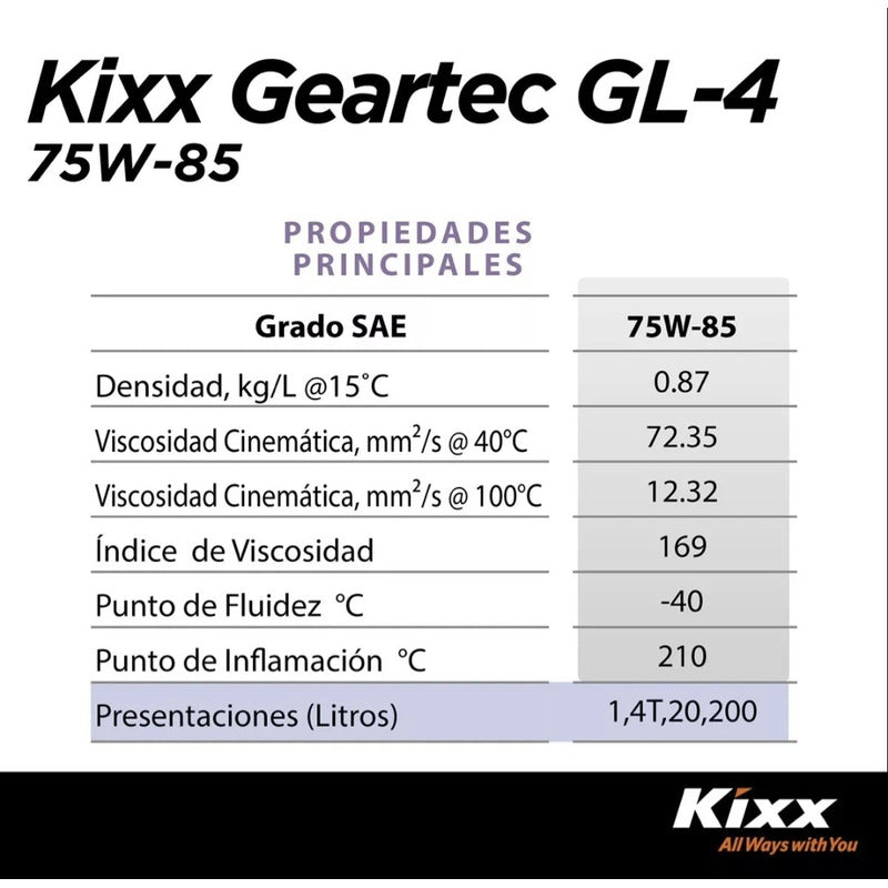 Aceite 75w85 Gl4 Marca Kixx Coreano 1 Litro