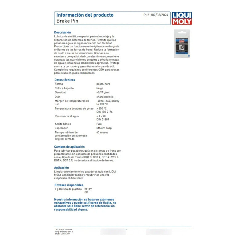 Grasa Lubricante Para Pasadores De Caliper Liqui Moly 5g