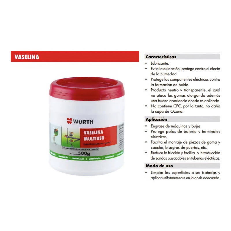 Vaselina Lubricante Multiuso Wurth 500gr Blanco