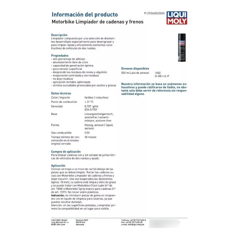 Limpiador De Cadenas Motorbike Liqui Moly 500ml