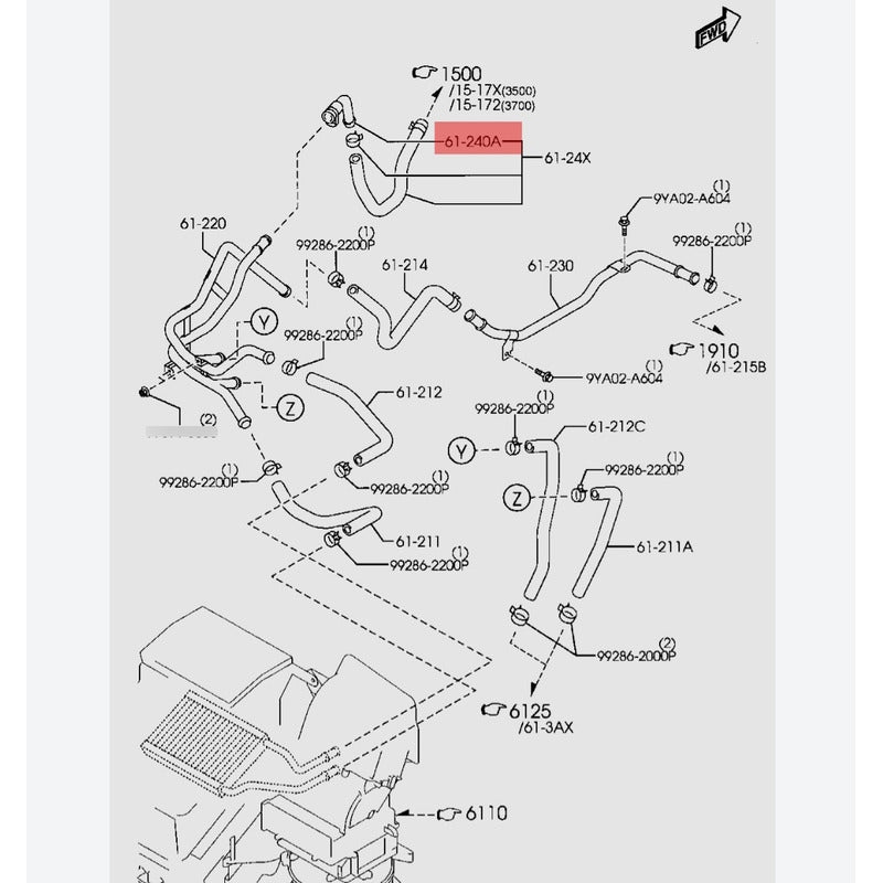 Acople Conector De Manguera De Calefacción Mazda Curvo
