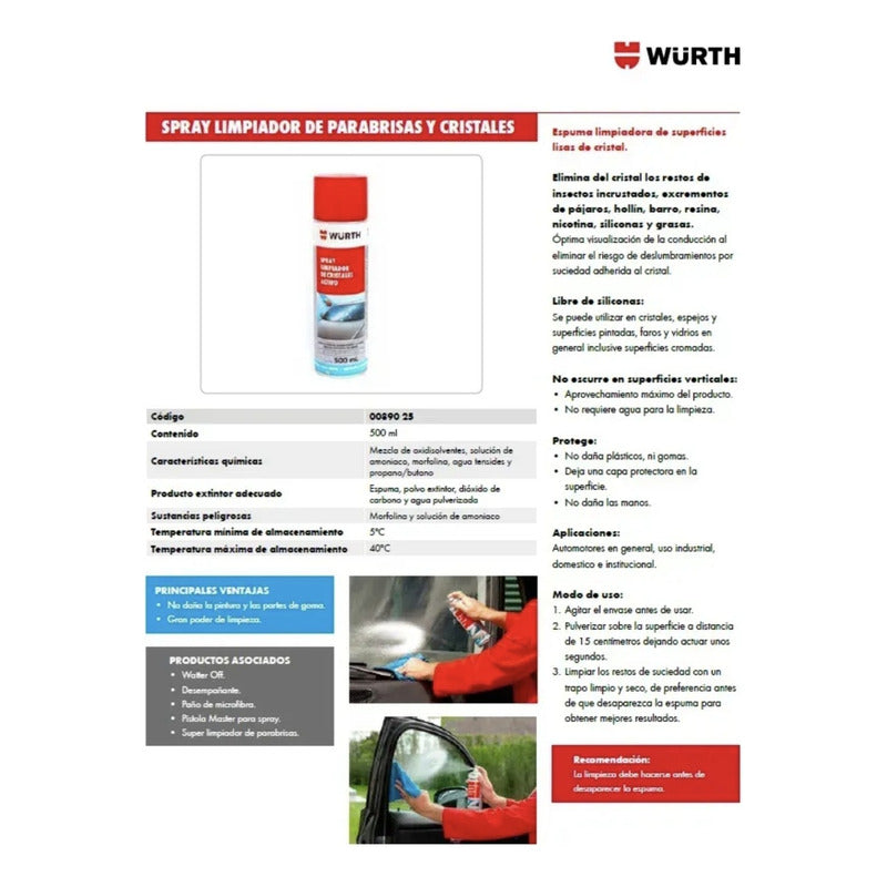 Limpiador Activo De Vidrios Wurth 500ml