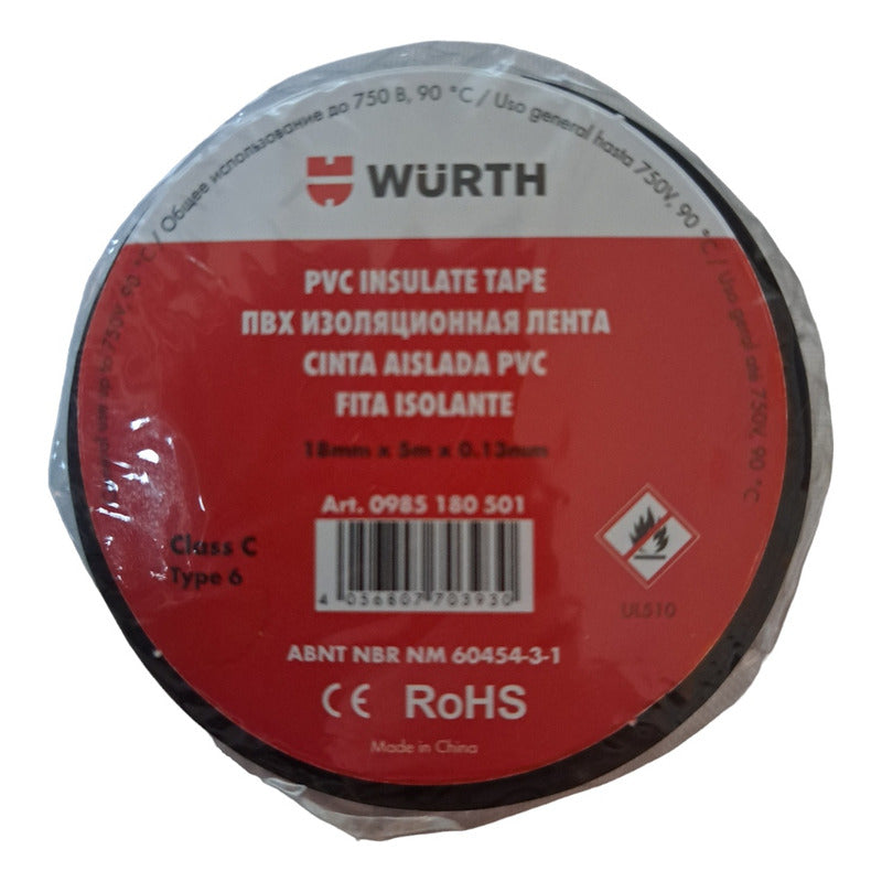 Cinta Huincha Aisladora Wurth Negra 5metros 3unidades Negro