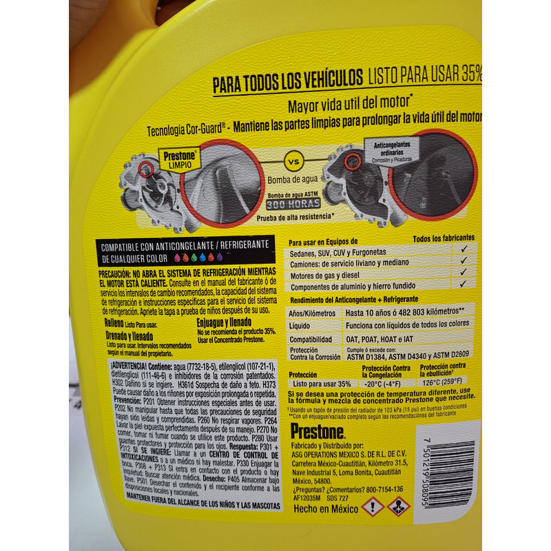 Refrigerante Anticongelante Prestone 35% Camaleón Amarillo