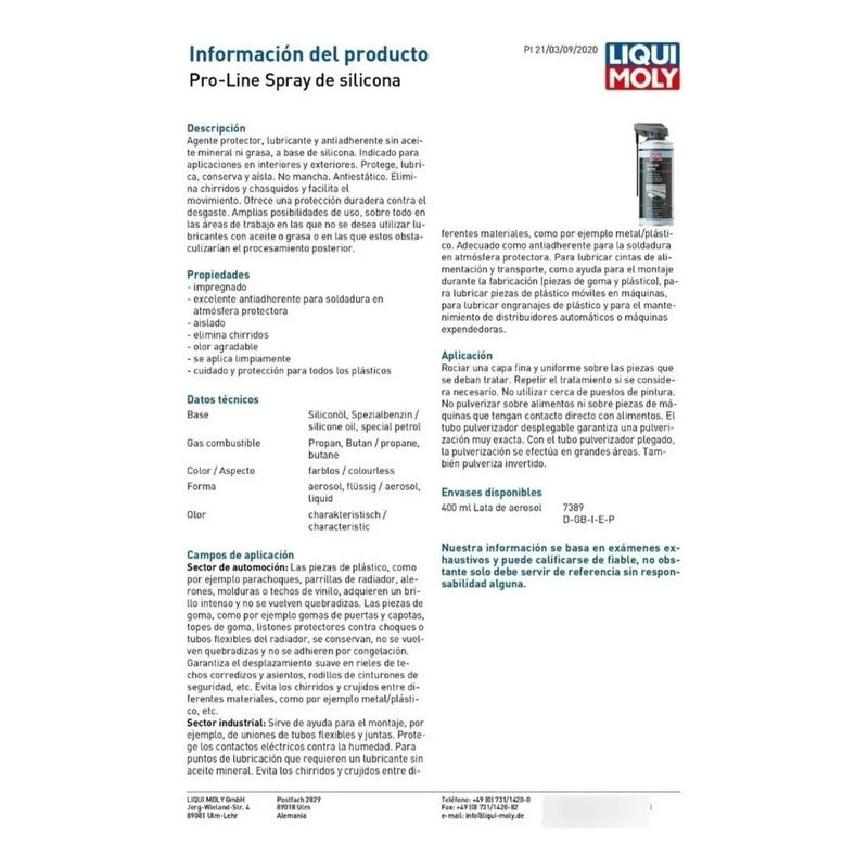 Lubricante De Silicona Pro-line Liqui Moly 400ml