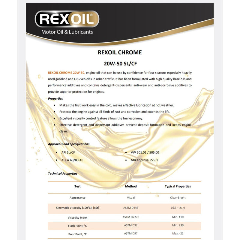 Aceite De Motor 20w50 Rexoil 19 Litros Diésel Y Bencinero